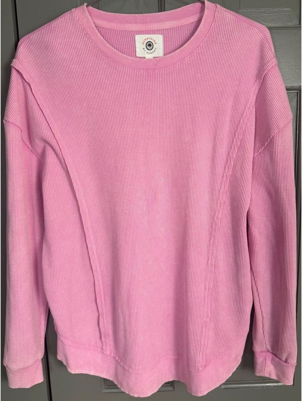 Sunny Side by Sundry Women's Pink Ribbed Knit Seamed Pullover Sweatshirt Sz M
